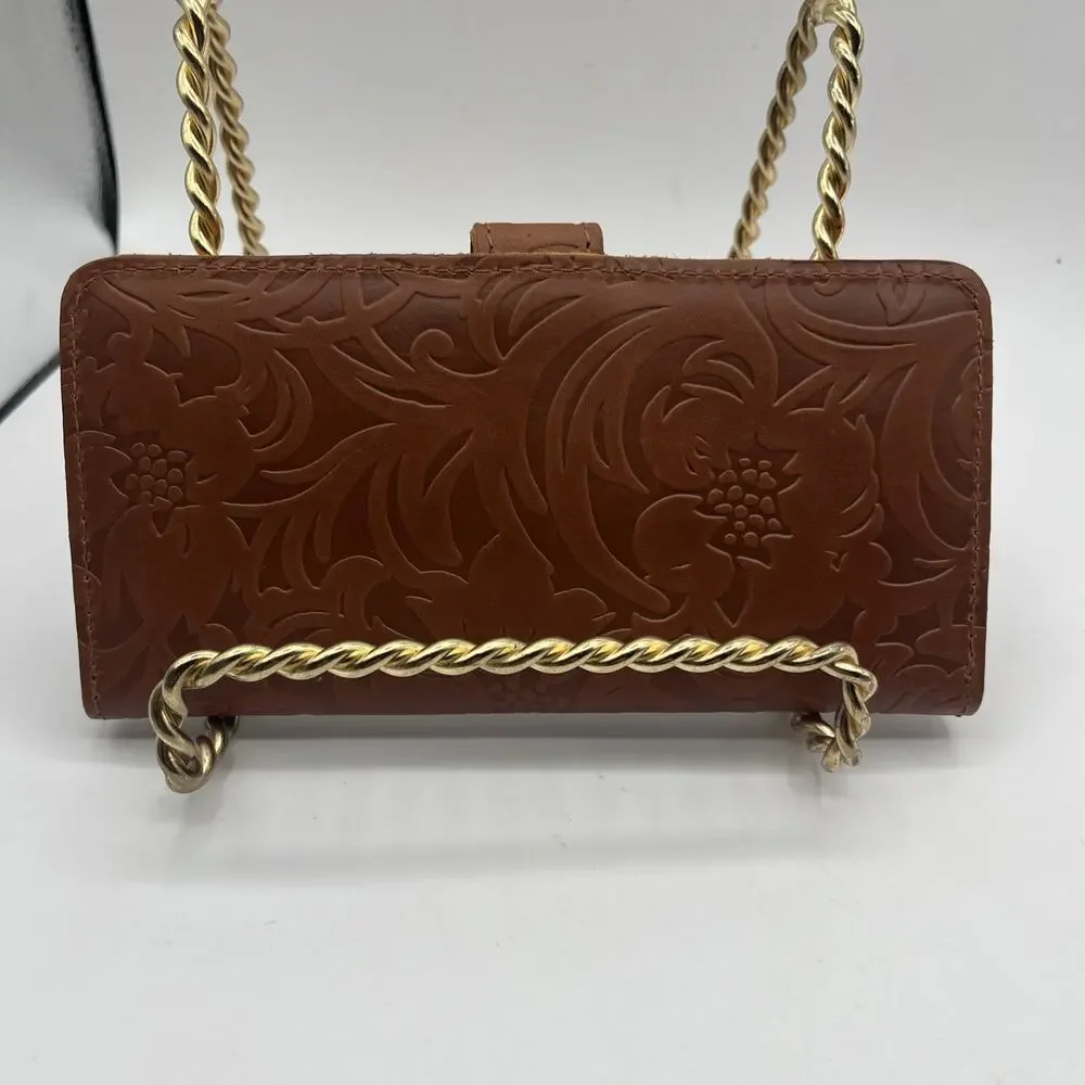 Portland Leather Goods Large Bifold Wallet Rich Brown Floral Tooled Leather NWOT